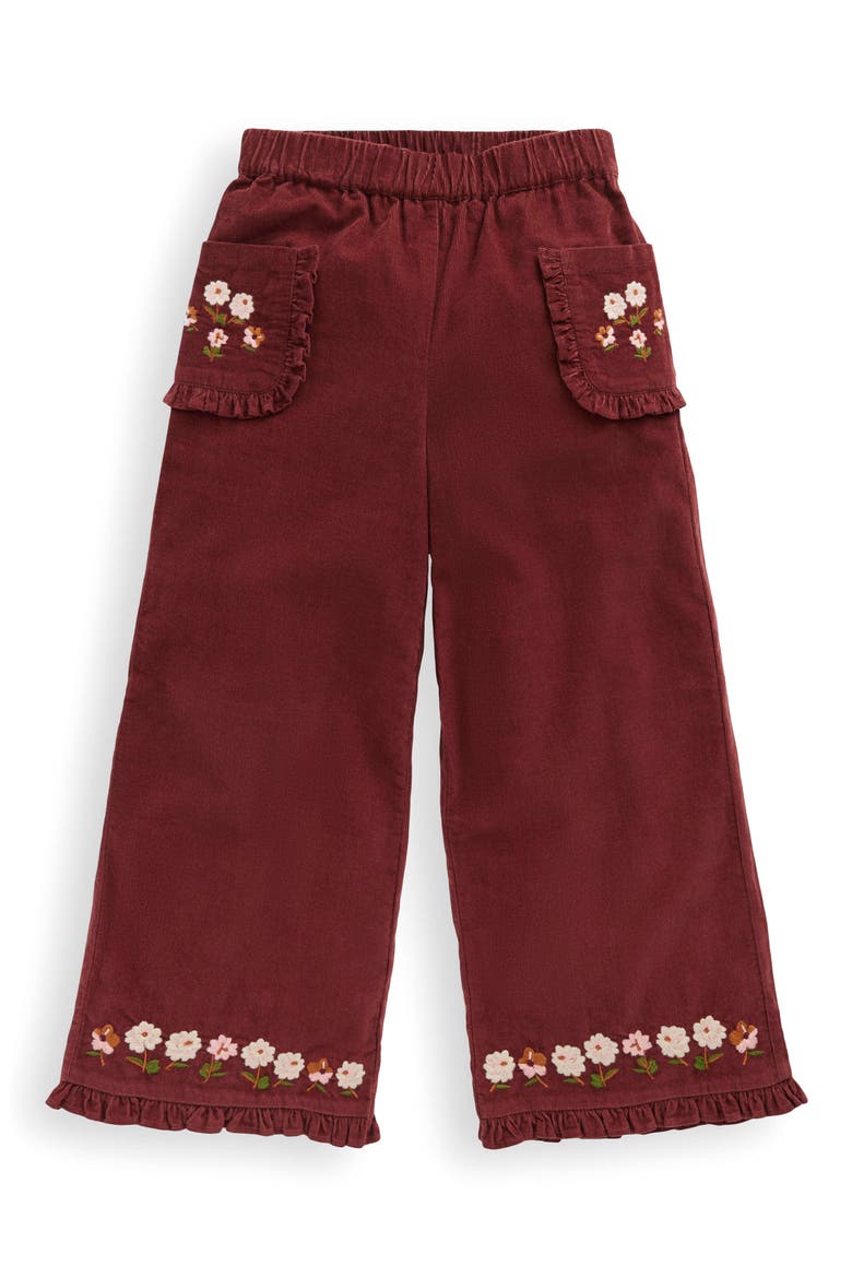 Kids' Frill Corduroy Pants, Main, color, CHESTNUT EMBROIDERY