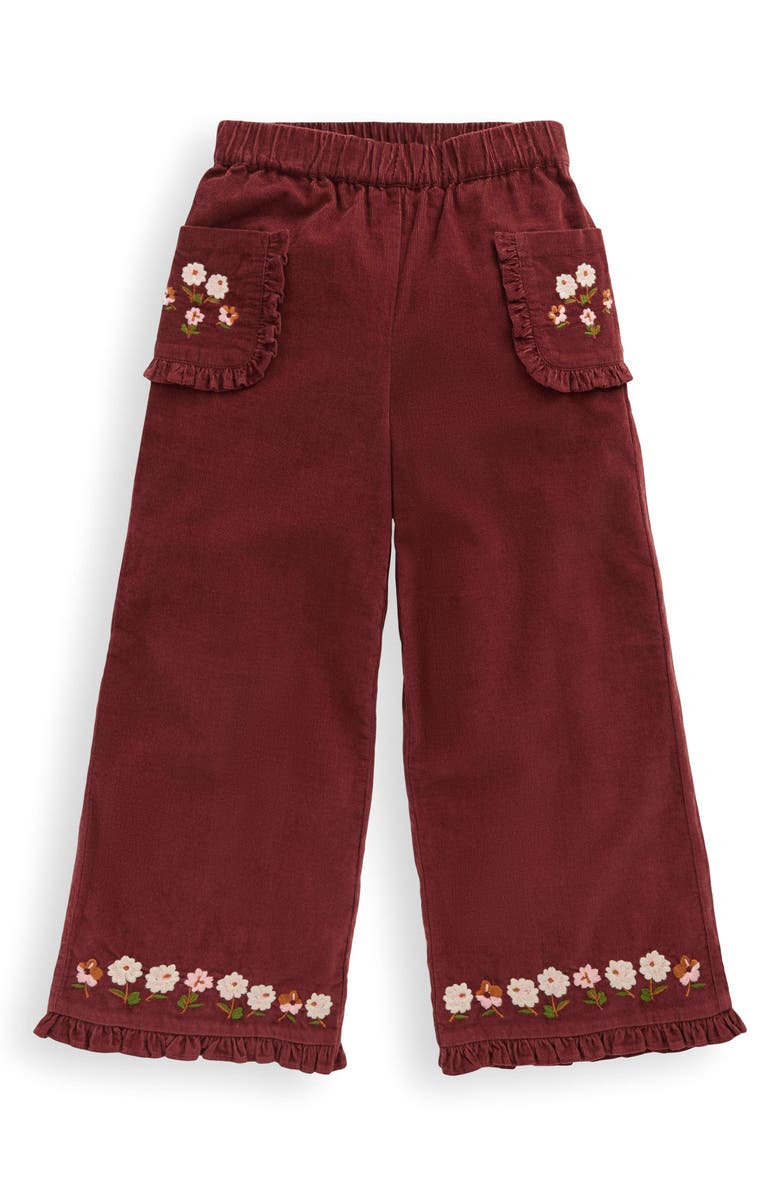 Mini Boden Kids' Frill Corduroy Pants, Main, color, Chestnut Embroidery