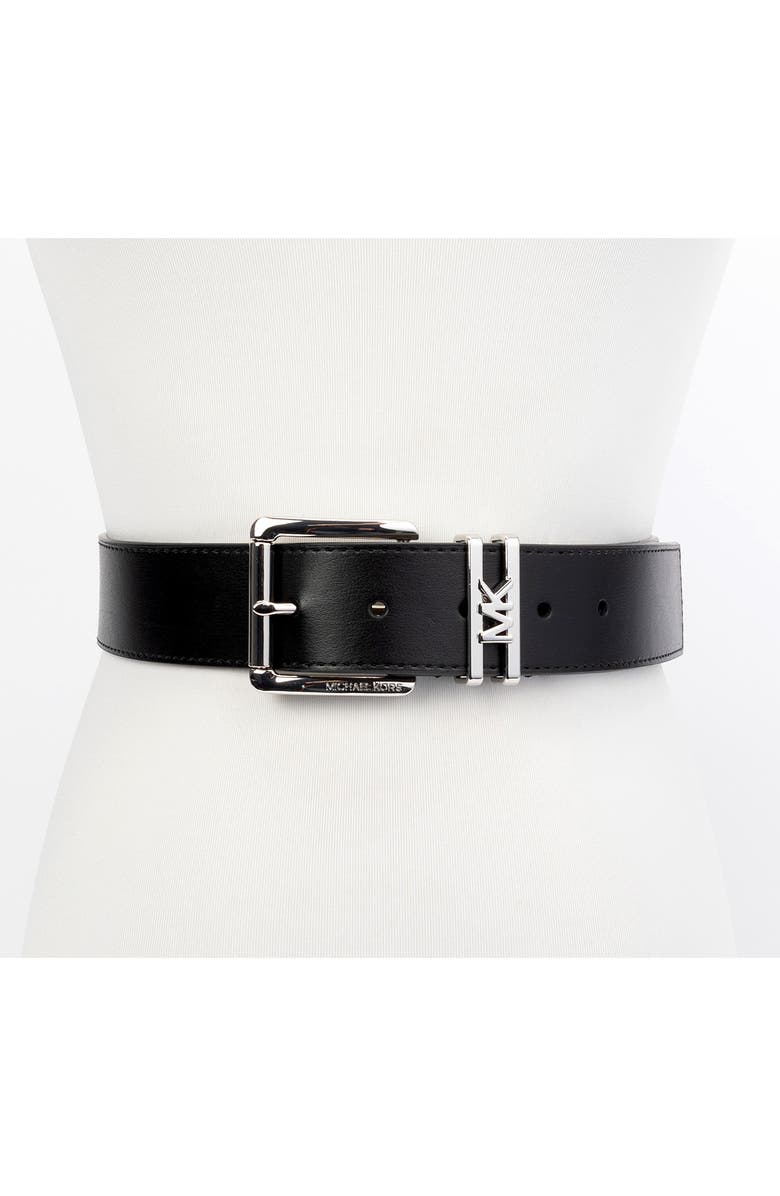 MICHAEL Michael Kors Leather Belt, Alternate, color, Black/ Silver