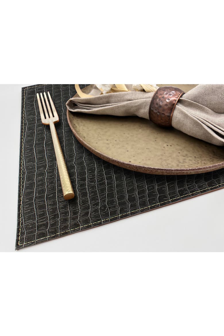 Davanti by  Crocodile Placemats Set of 6, Rectangular 16.5 x 12.5 Inch Indoor Outdoor Table Placemats, Alternate, color, Black