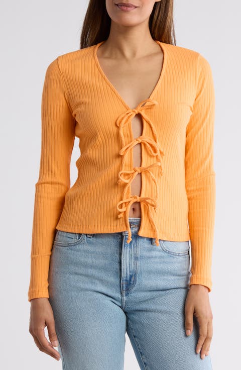 Tie Front Rib Knit Top