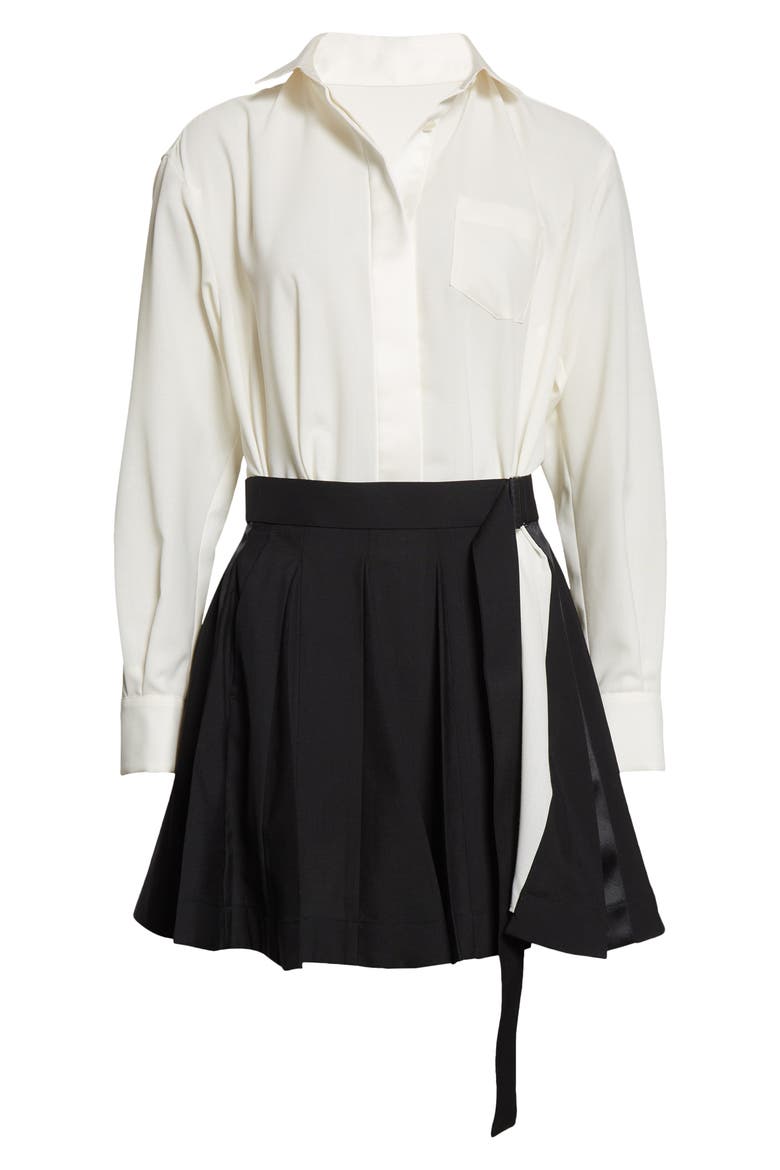 Long Sleeve Belted Shirtdress, Alternate, color, OFF WHITE BLACK