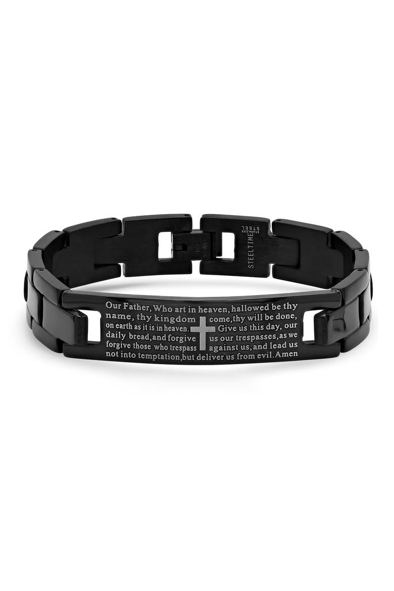 Men's Black IP Stainless Steel Lord's Prayer Bracelet, Main, color, BLACK