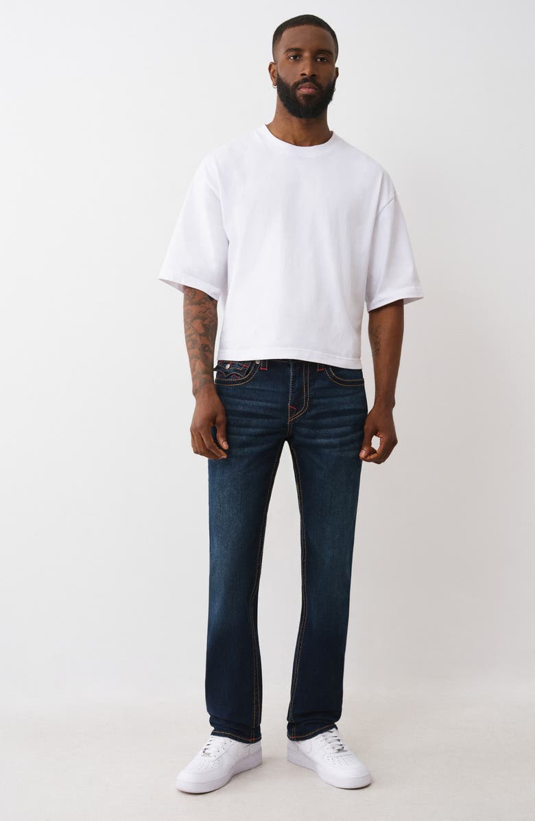 True Religion Ricky Big T Flap Straight Jeans, Alternate, color, Dark Mahogany Wood Wash