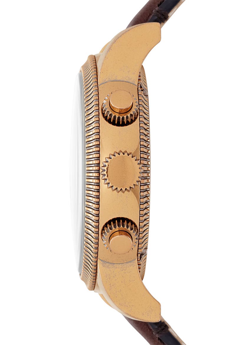 Round Leather Strap Watch, 46mm, Alternate, color, BROWN/ ANTIQUE GOLD