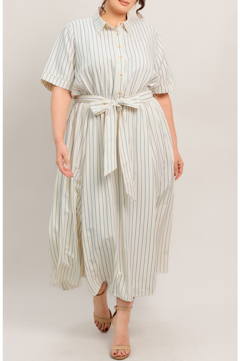 Stripe Tie Waist Midi Dress, Main, color, IVORY/ BLUE
