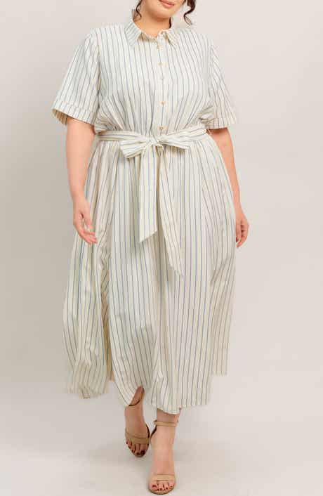 FLYING TOMATO Stripe Tie Waist Midi Dress