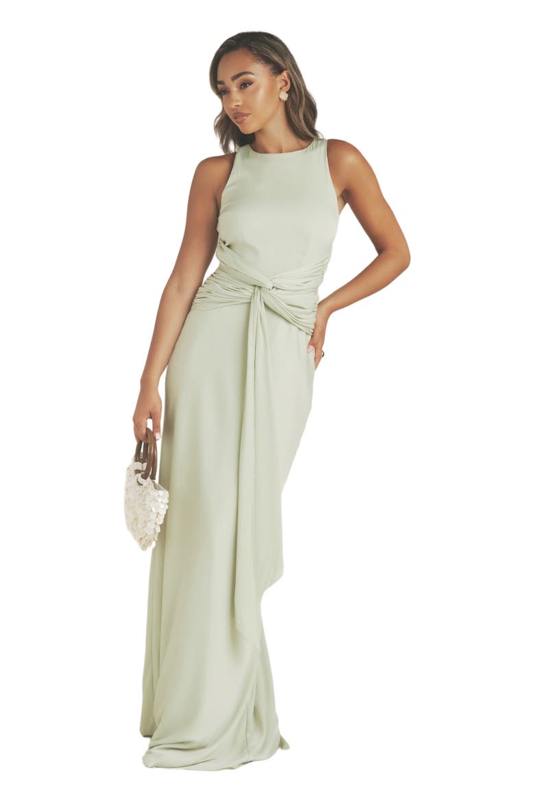 Abigail Halter Neck Knot Detail Dress, Main, color, Sage
