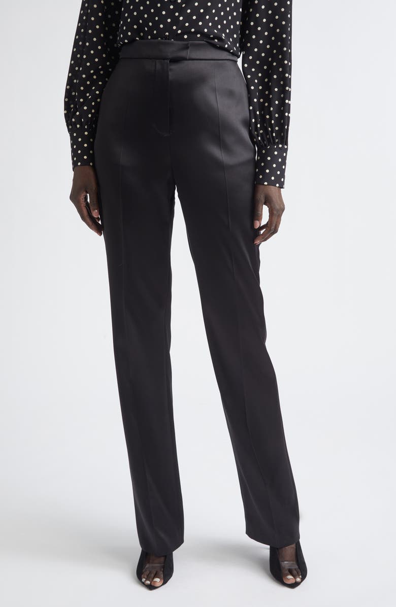 Valentino Tailored Double Duchesse Stretch Silk Pants, Main, color, Black