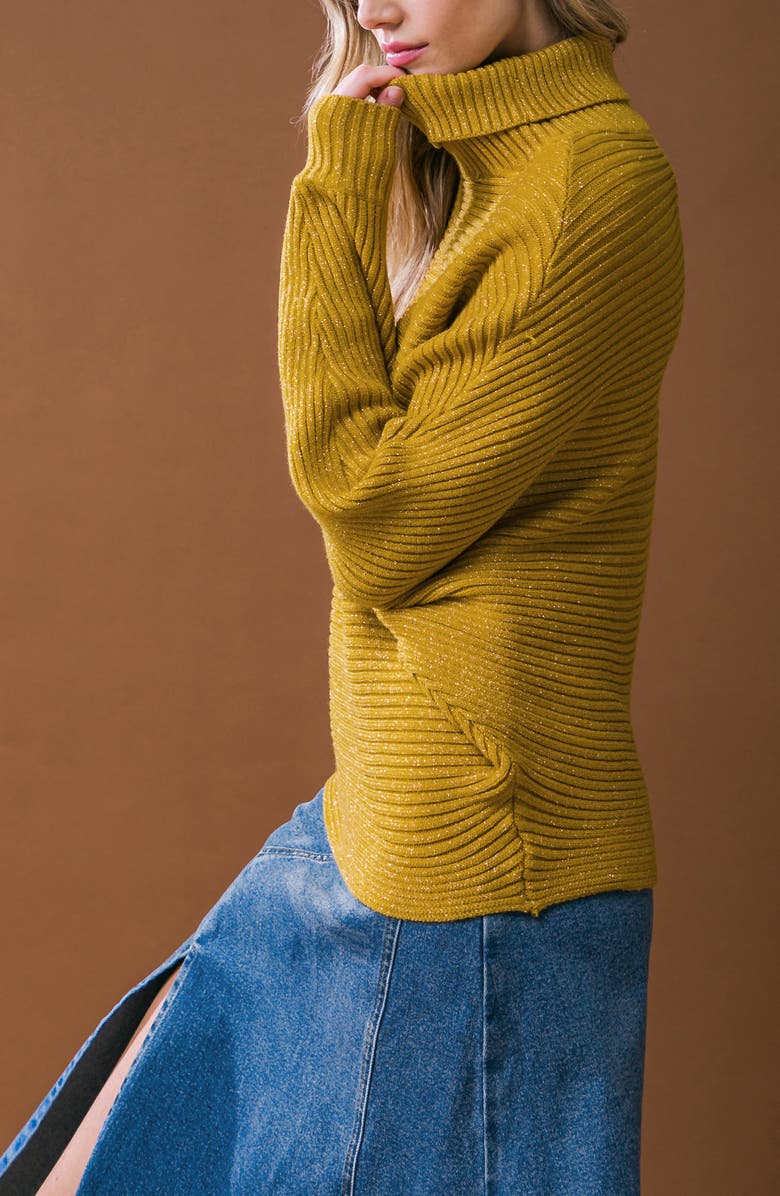 FLYING TOMATO Dolman Sleeve Turtleneck Sweater, Alternate, color, Mustard Metallic