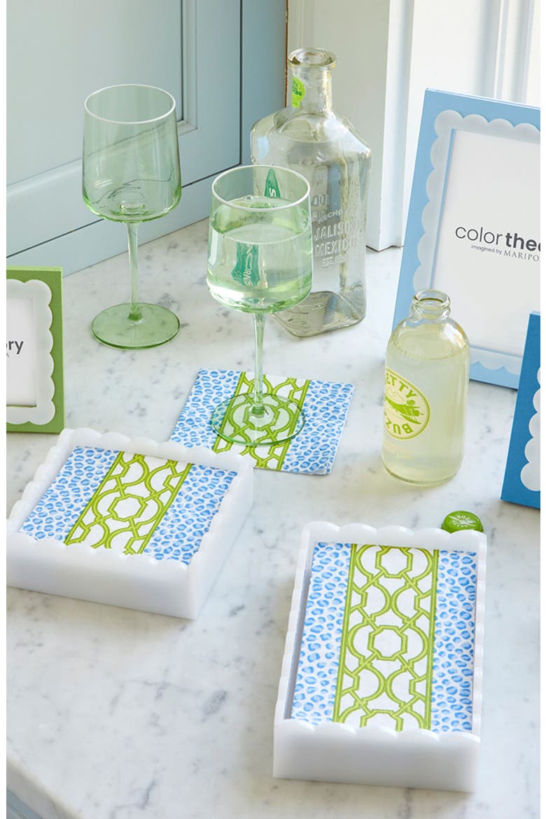Knots & Spots Scalloped Cocktail Napkin Holder Set, Alternate, color, WHITE
