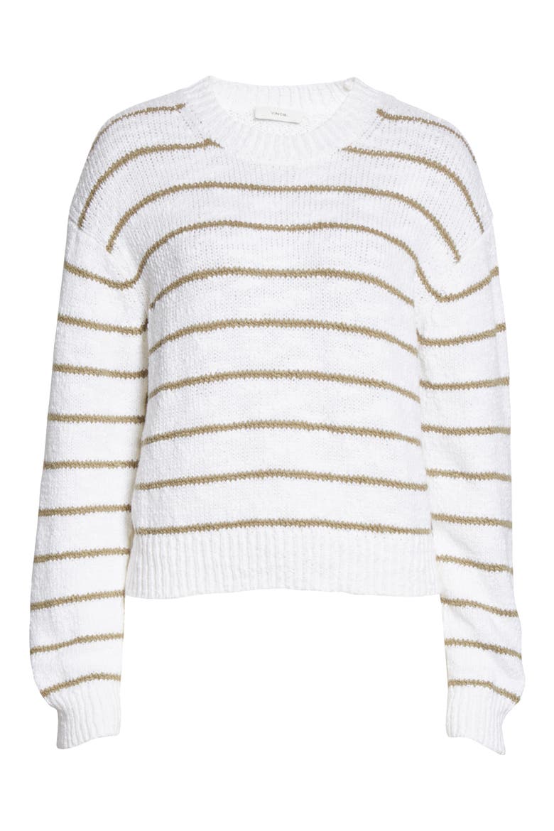 Stripe Crewneck Sweater, Alternate, color, OPTIC WHITE/ BAY LEAF