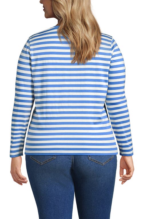 Lands' End Plus Size Relaxed Supima Cotton Long Sleeve V-neck T-shirt In Blue