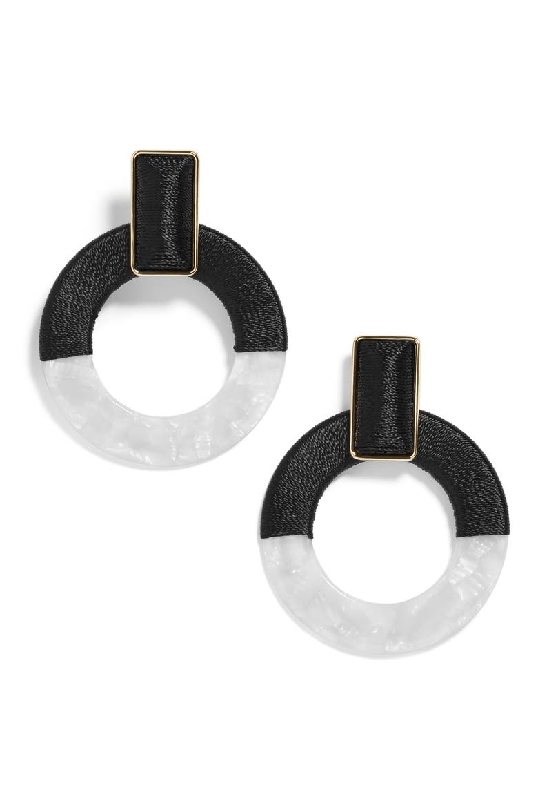 Emelda Two Tone Circle Drop Earrings, Main, color, BLACK/ WHITE