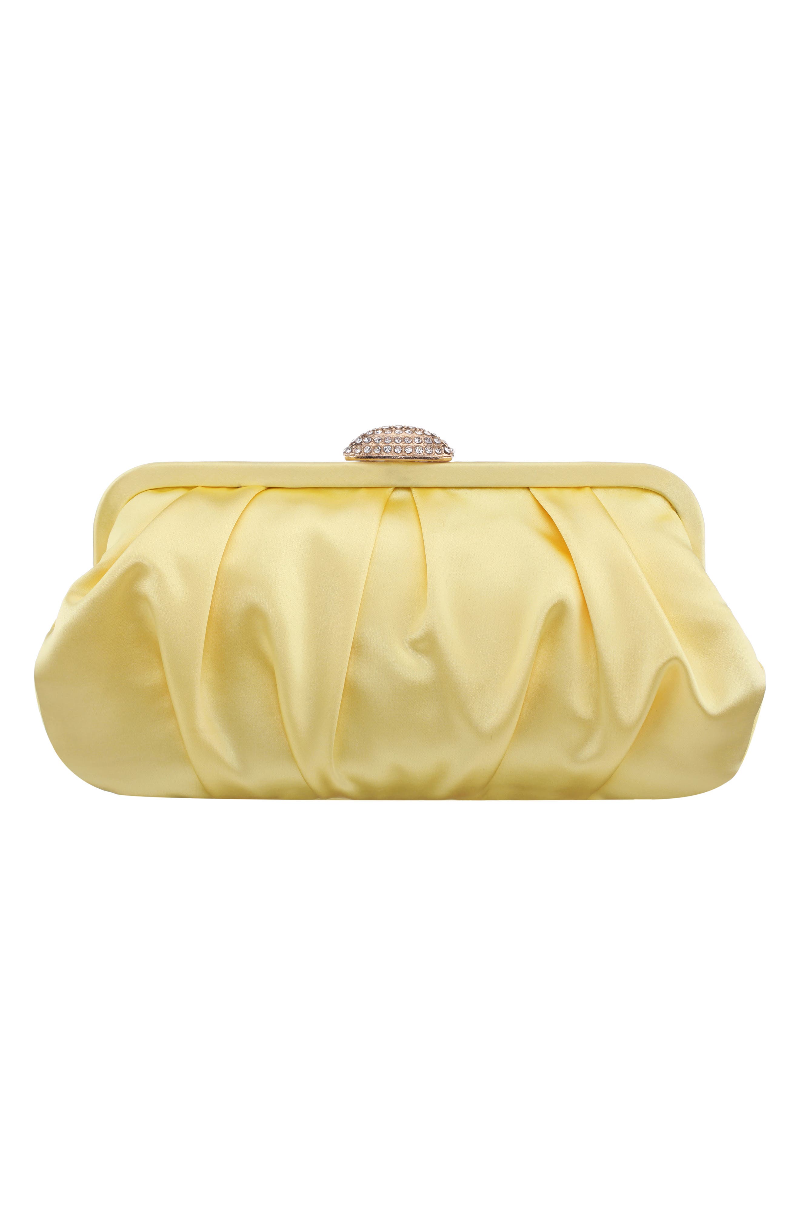 Concord Pleated Satin Frame Clutch, Alternate, color, BUTTER CREAM