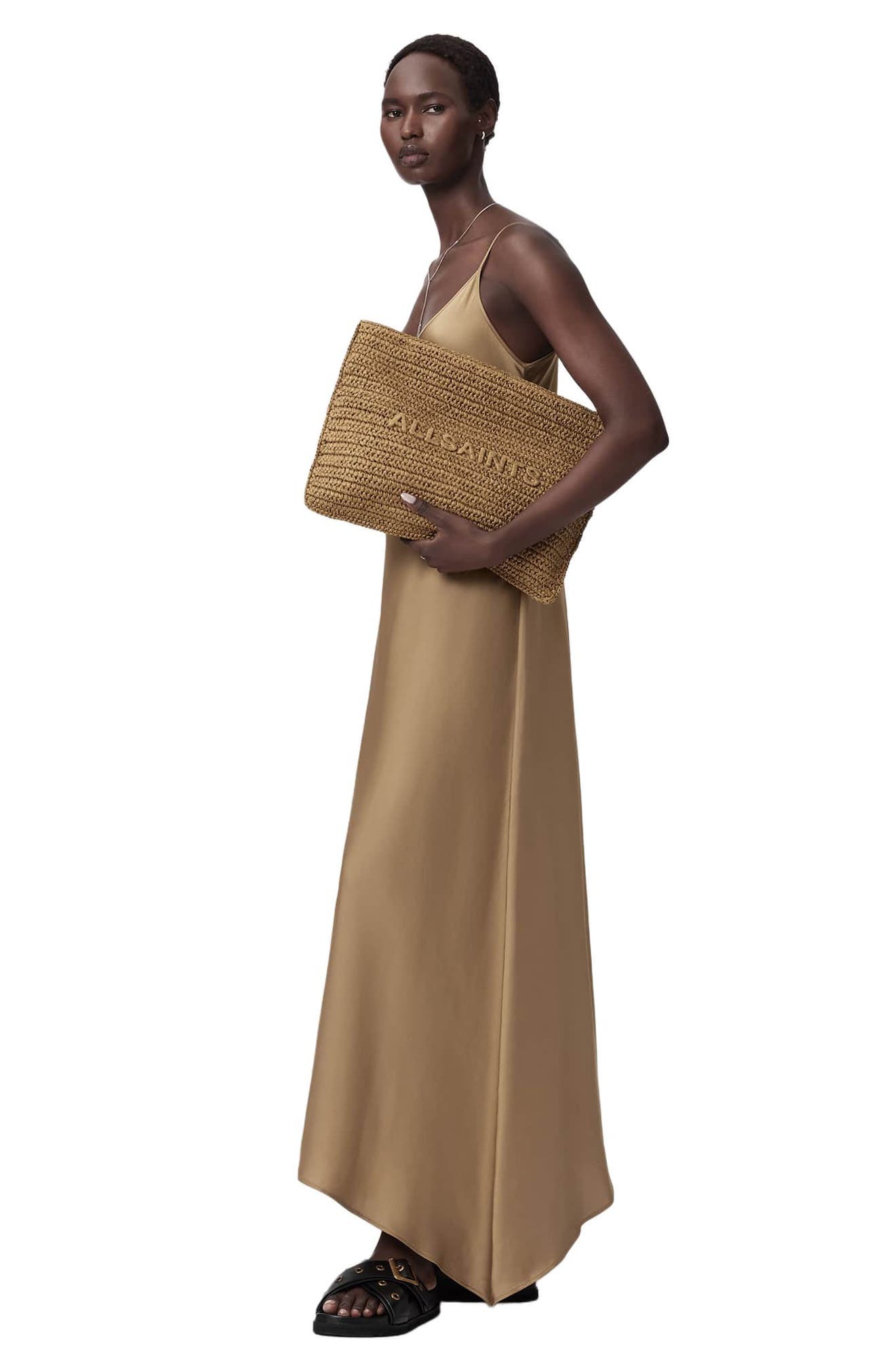 AllSaints Large Bettina Woven Clutch, Alternate, color, Biscuit Brown