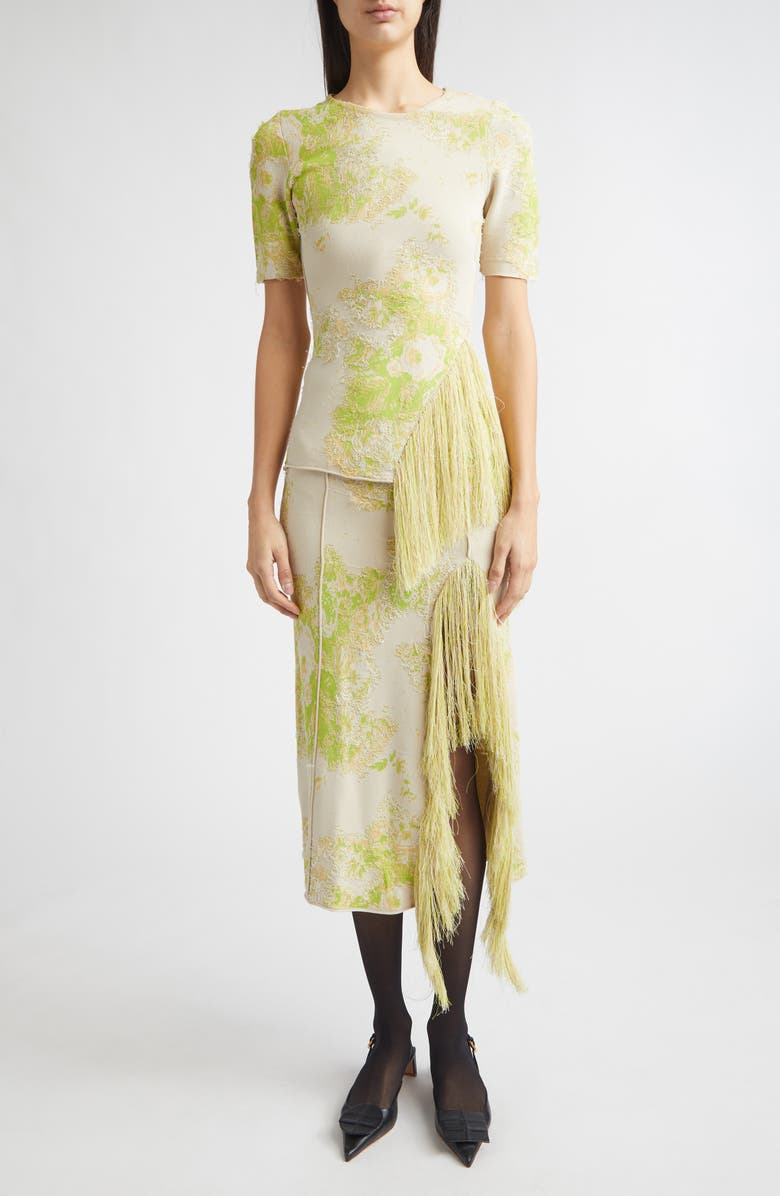 Erdem French Fray Floral Jacquard Pencil Skirt, Alternate, color, Chartreuse