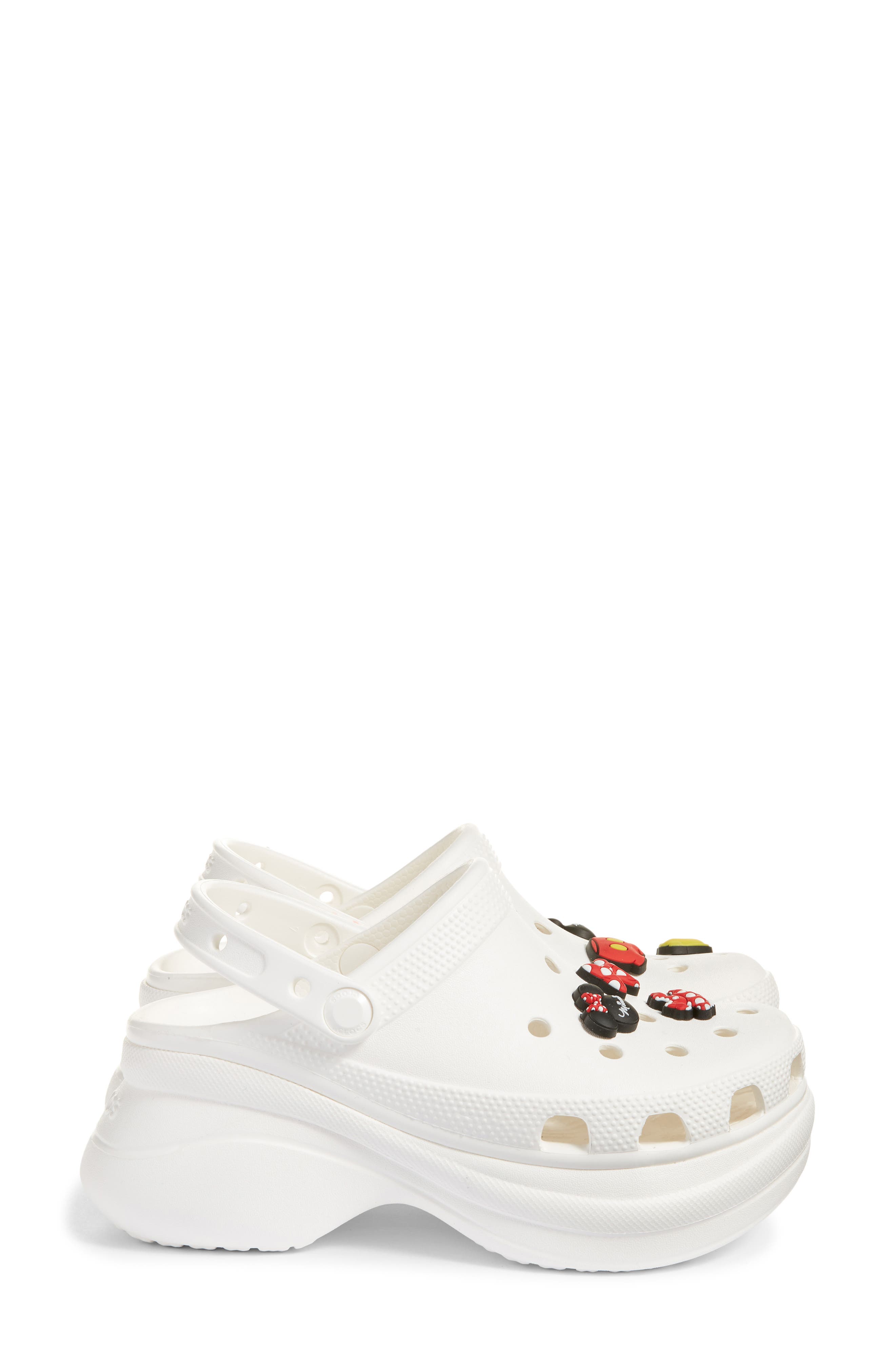 Disney x CROCS™ Bae Clog & 6-Pack Mickey & Minnie Jibbitz Shoe Charms (Nordstrom Exclusive), Alternate, color, WHITE