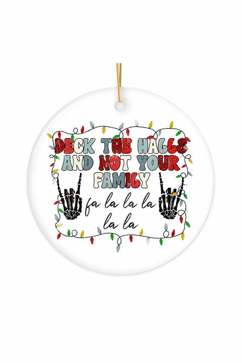 Deck The Halls Skeleton Hands Funny Ceramic Ornament