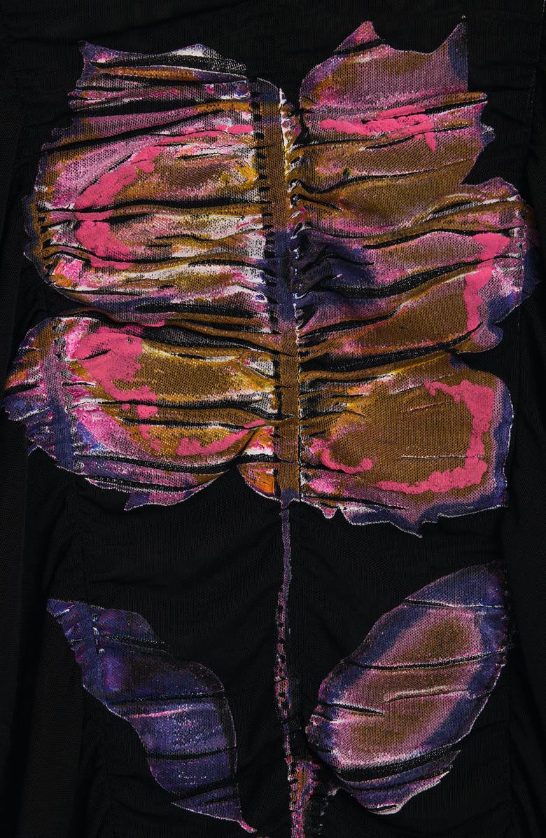 Desigual Floral Semi Sheer Tulle Crop T-Shirt, Alternate, color, Black