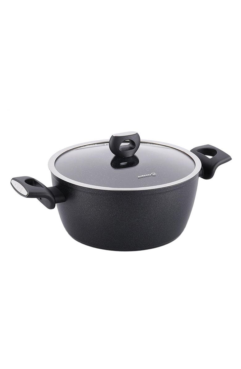 Korkmaz Nora 2 Piece 3 Liter Alumium Nonstick Casserole Dish with Lid, Main, color, Black