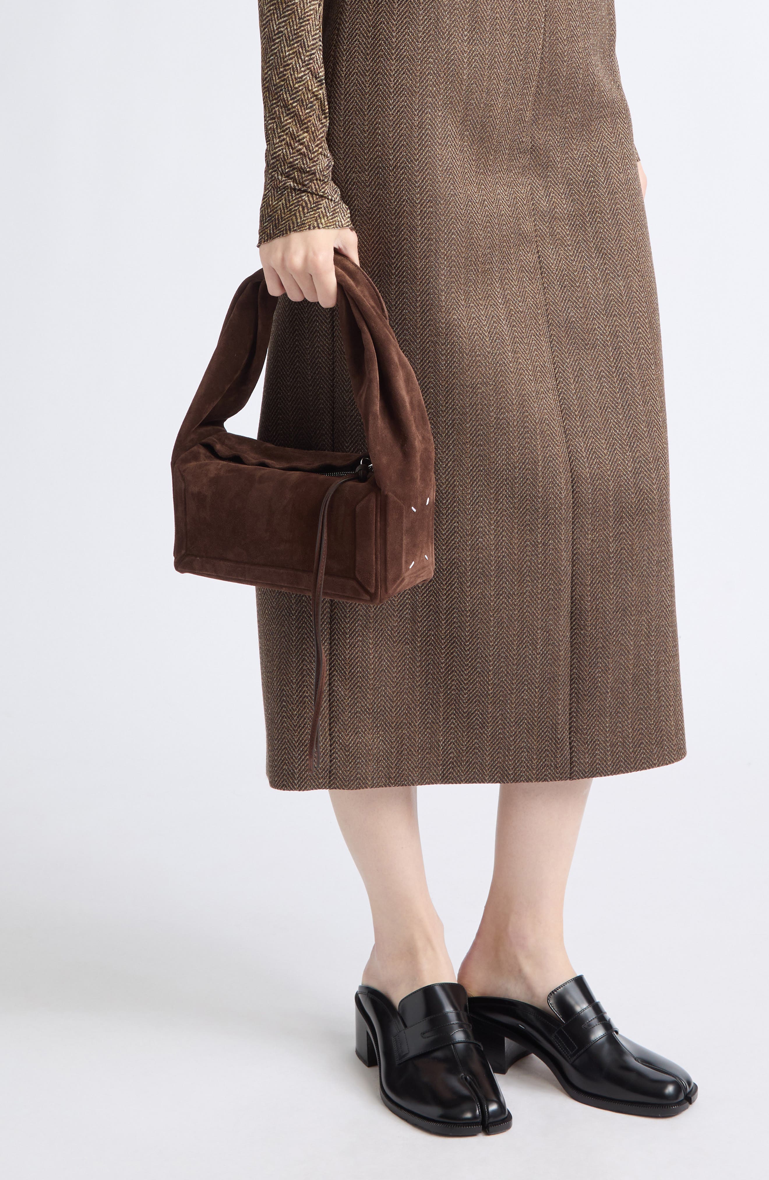 Small Box East West Leather Bag, Alternate, color, DARK BROWN
