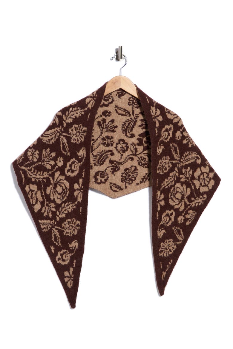 Folk Floral Jacquard Triangle Scarf, Main, color, CHOCOLATE