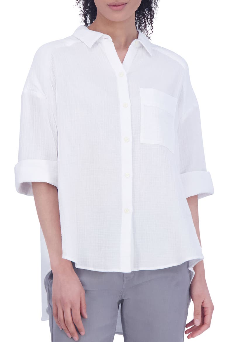 Joanna Cotton Gauze Button-Up Shirt, Main, color, WHITE