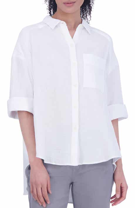 Foxcroft Joanna Cotton Gauze Button-Up Shirt