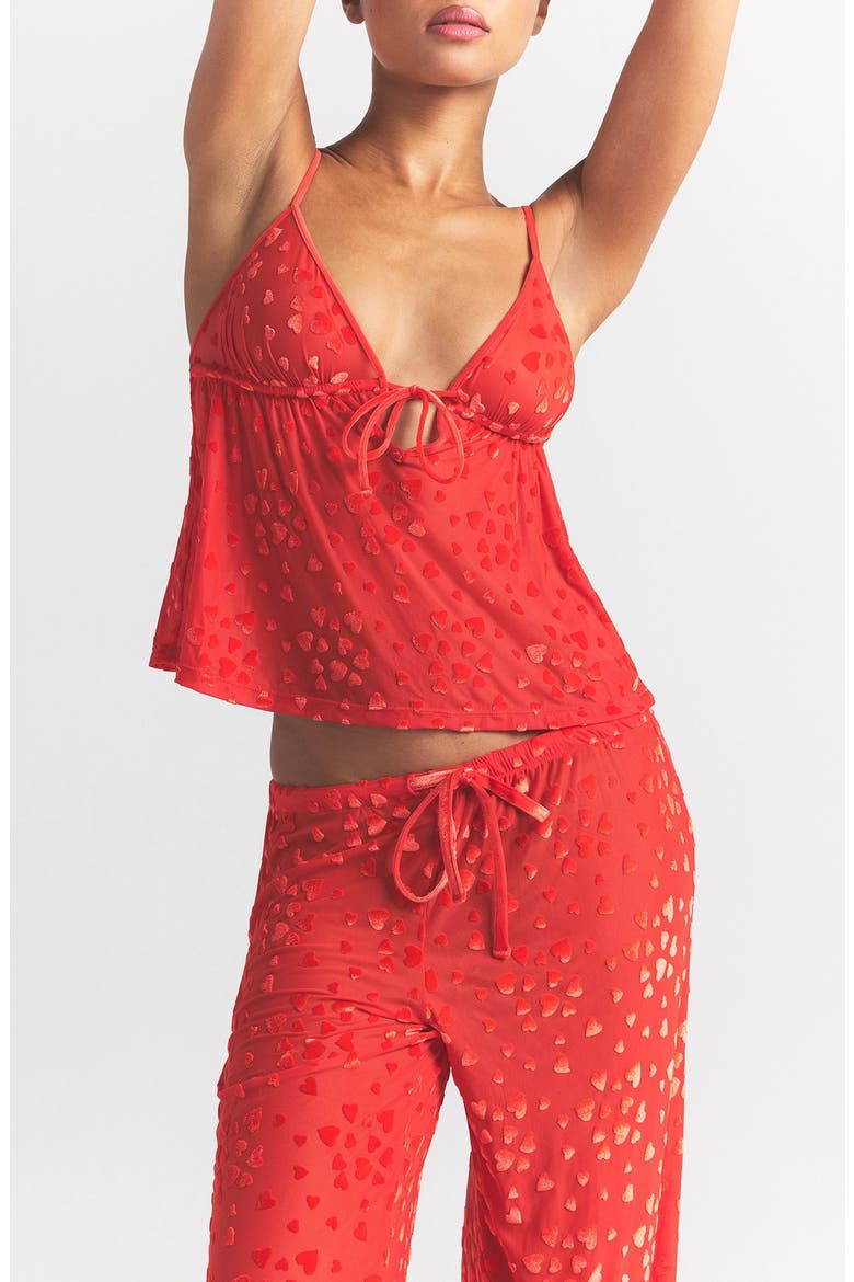Sheer Velvet Pajamas, Alternate, color, RUBY