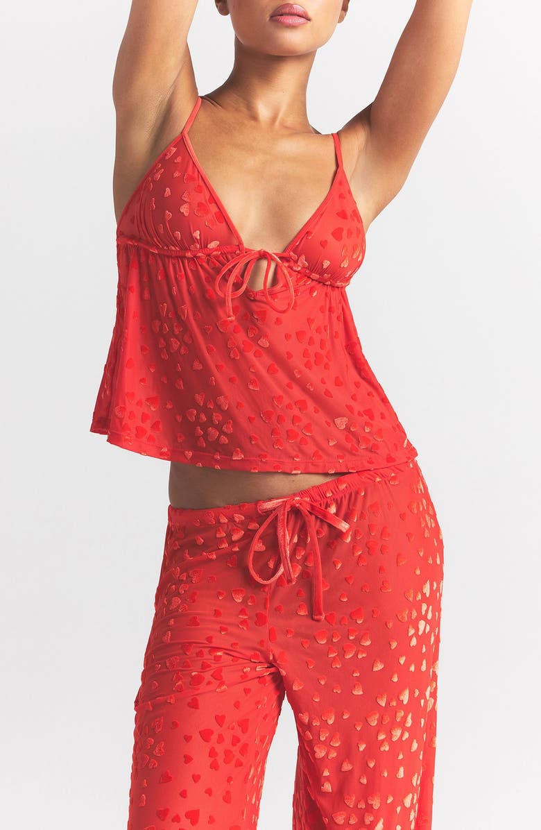 SKIMS Sheer Velvet Pajamas, Alternate, color, Ruby