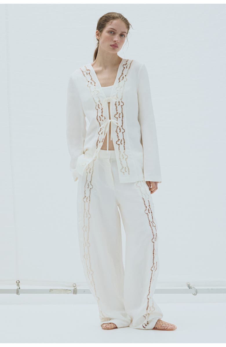 H&M Tie-front Linen-blend Blazer, Alternate, color, White