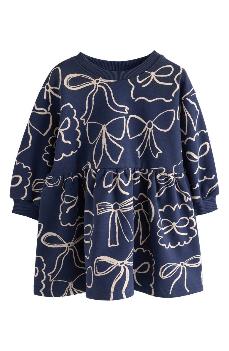 NEXT Kids' Bow Cotton Blend Sweatshirt Dress, Main, color, Blue