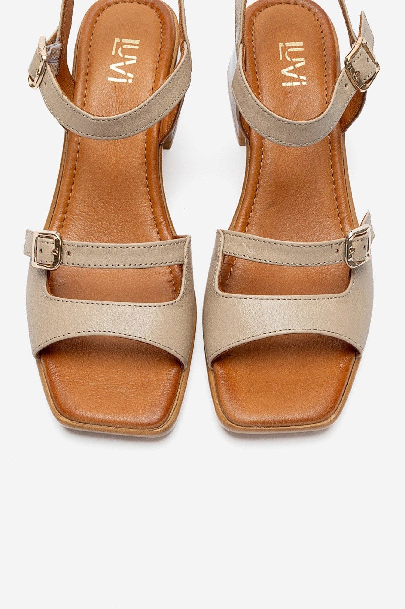 Yolen Leather Block Heel Sandal, Alternate, color, Beige
