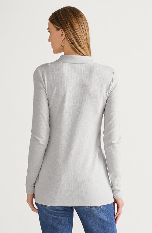 Lands' End Long Sleeve Polished Rib Button Through Tunic Shirt In Soft Light Gray Heather