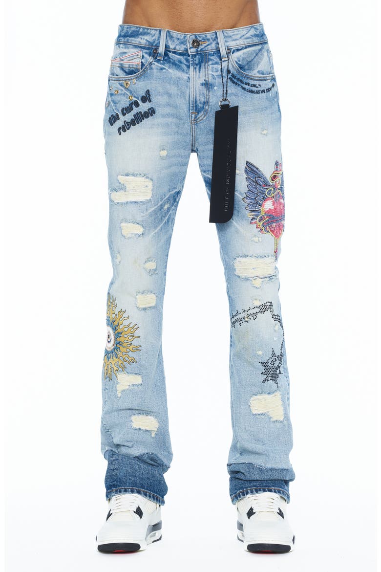Lenny Graphic Distressed Bootcut Jeans, Main, color, CURE