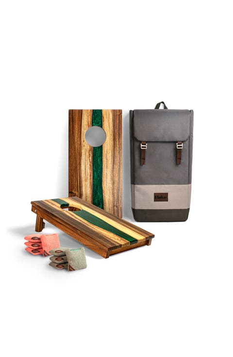 1ft x 2ft One of a Kind Blue Pearl Epoxy Resin Wood Compact Travel Cornhole Board Set