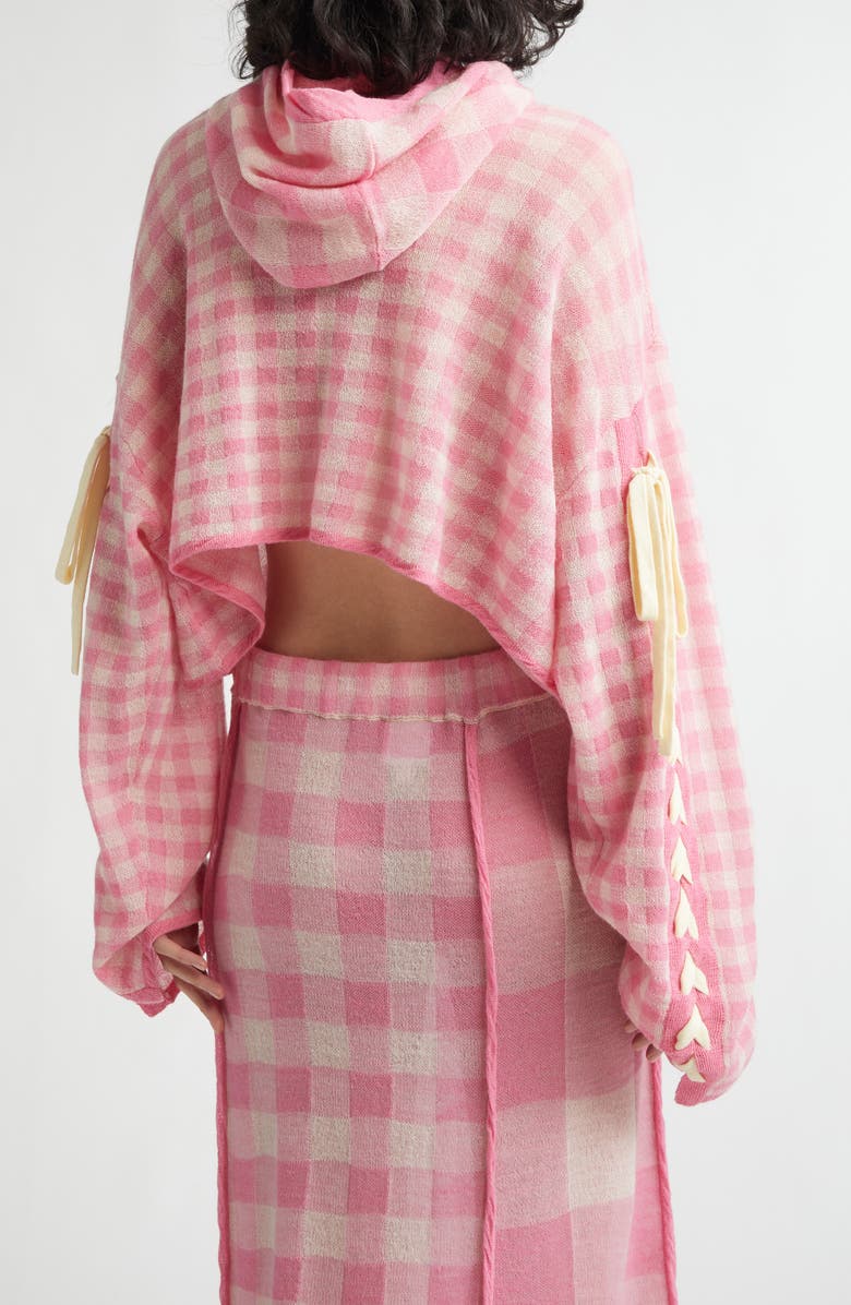 YanYan Gingham Check Wool Cardigan with Removable Hood, Alternate, color, Pink