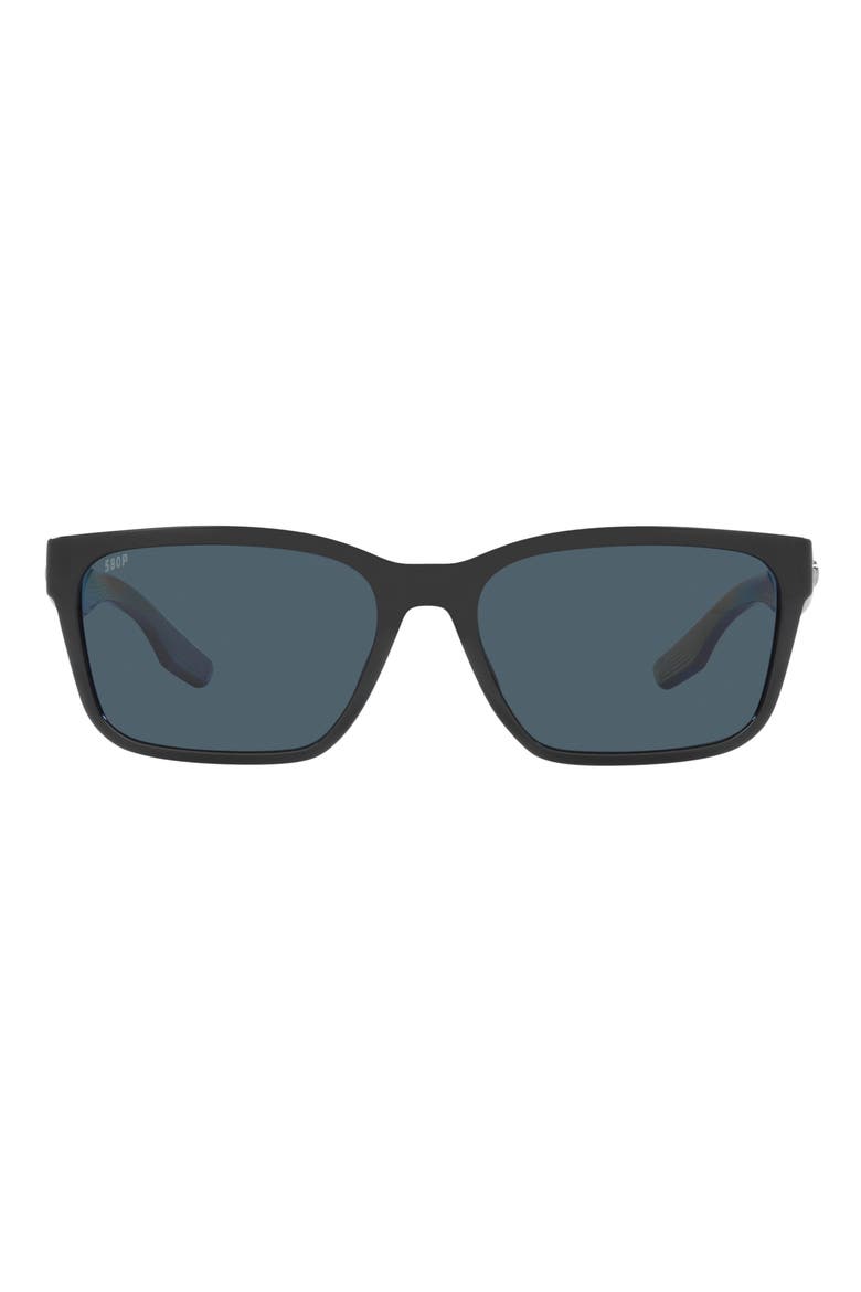 Palmas 57mm Polarized Rectangular Sunglasses, Main, color, BLACK