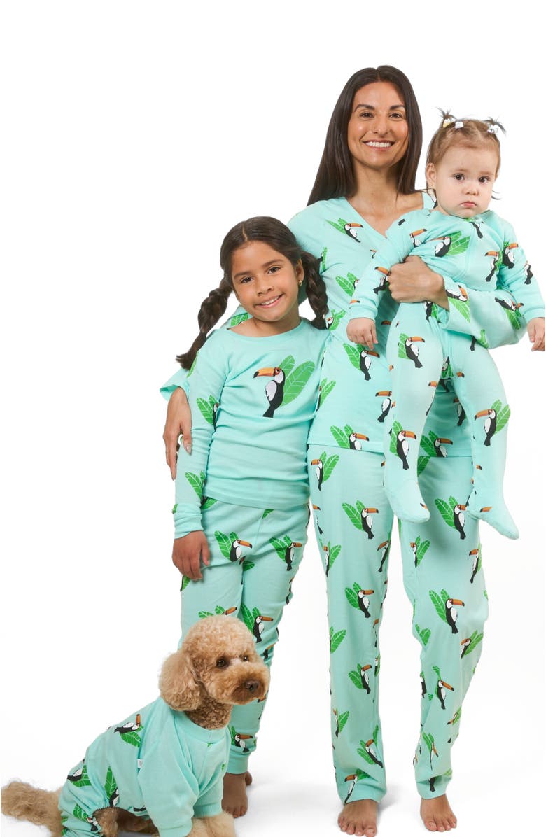 Leveret Kids Footed Printed Cotton Matching Family Pajamas, Animal Kingdom Prints, Alternate, color, Toucan Bird