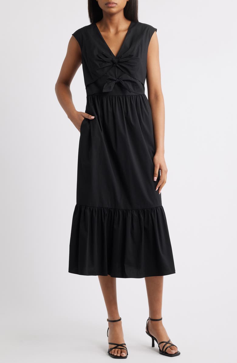 Anne Klein Bow Front Modern Midi Dress, Main, color, Anne Black
