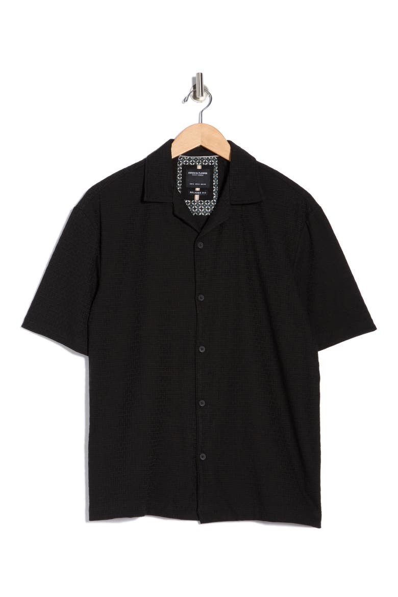 Textured Knit Camp Shirt, Alternate, color, BLACK