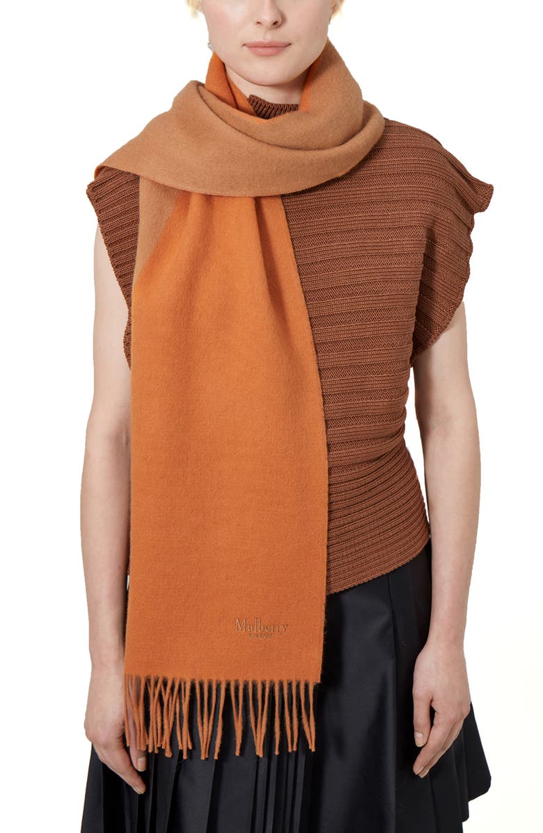Mulberry Colorblock Fringe Wool & Cashmere Scarf, Main, color,
