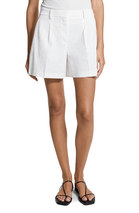 Pleated Stretch Linen Blend Shorts