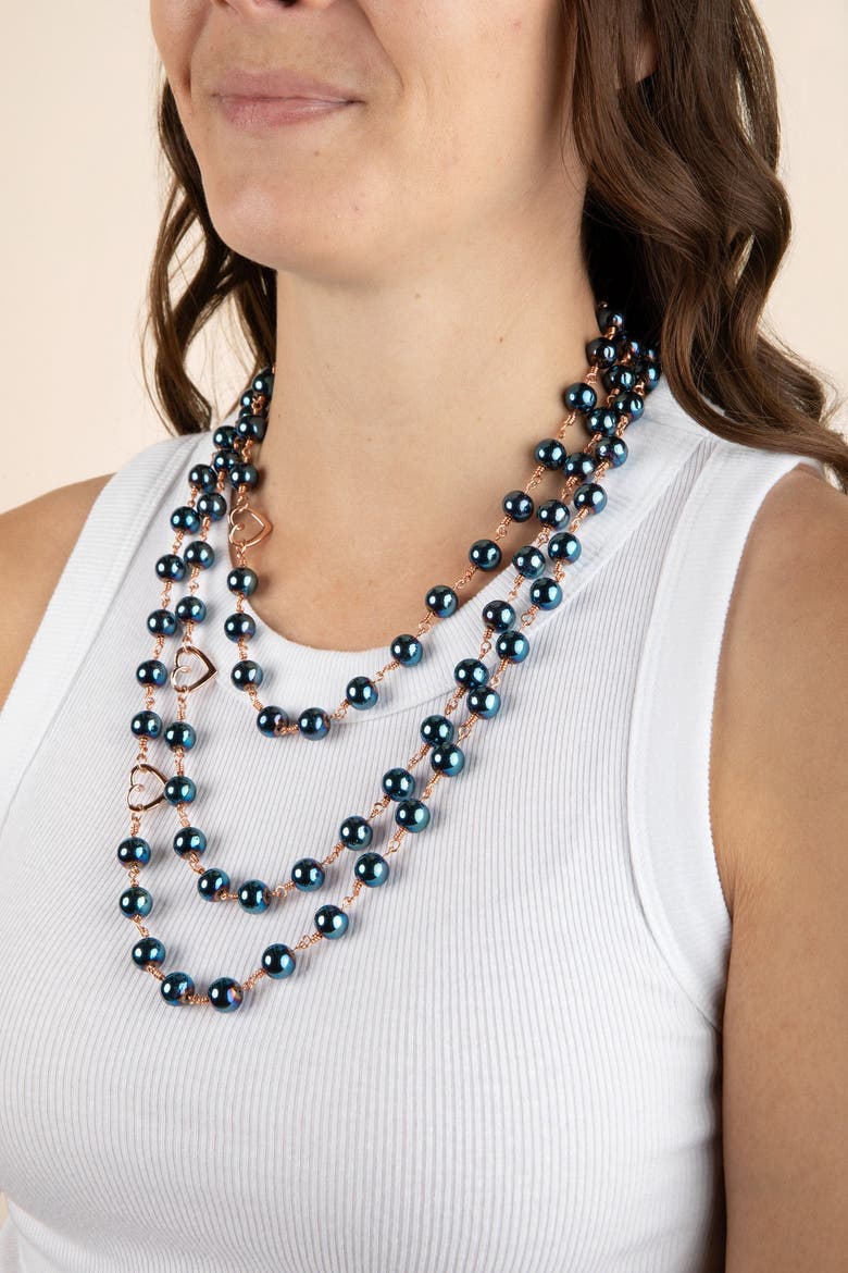 Celeste Blue Hematite 3-Layer Necklace, Alternate, color, Blue
