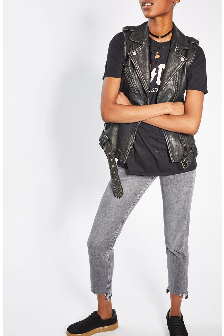 Leather Moto Vest, Alternate, color, BLACK
