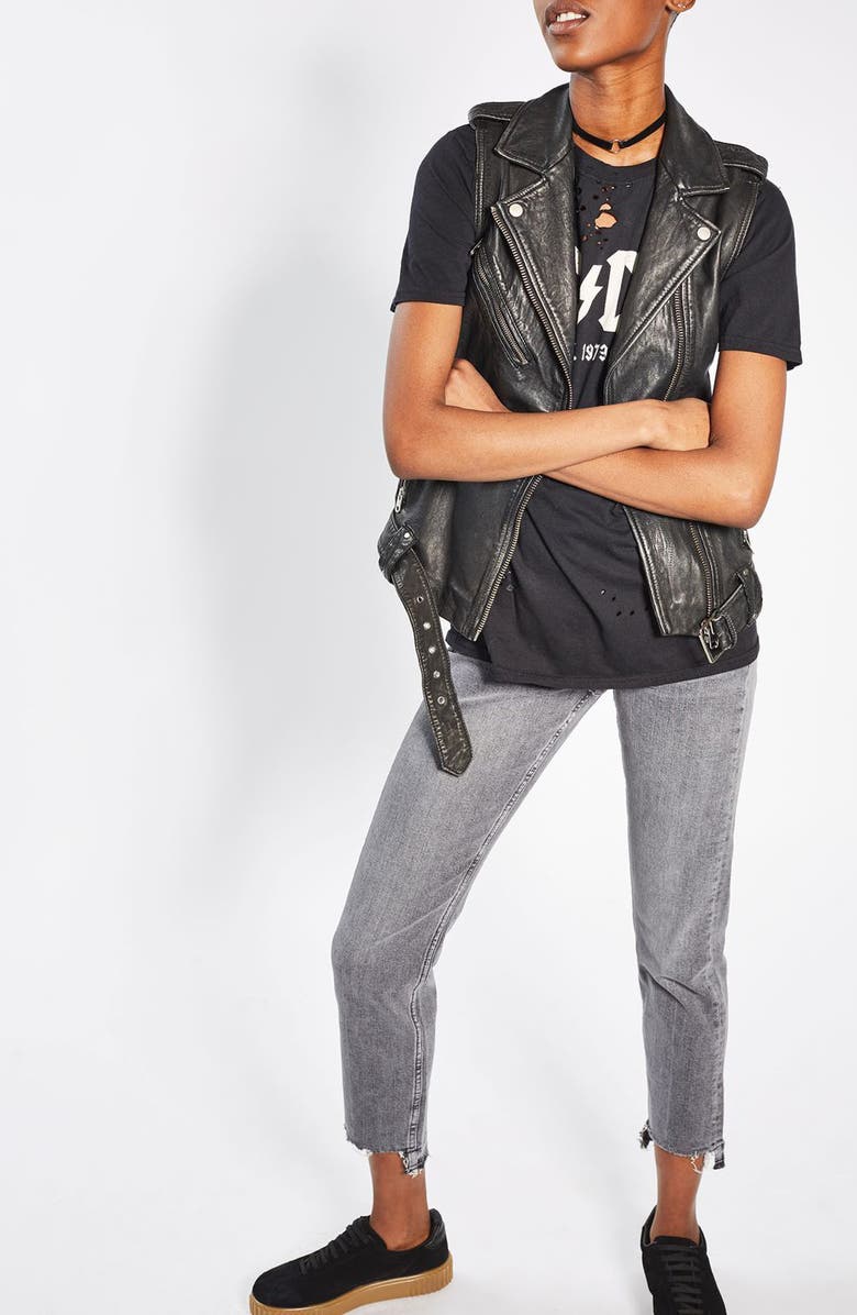 Topshop Leather Moto Vest, Alternate, color, 