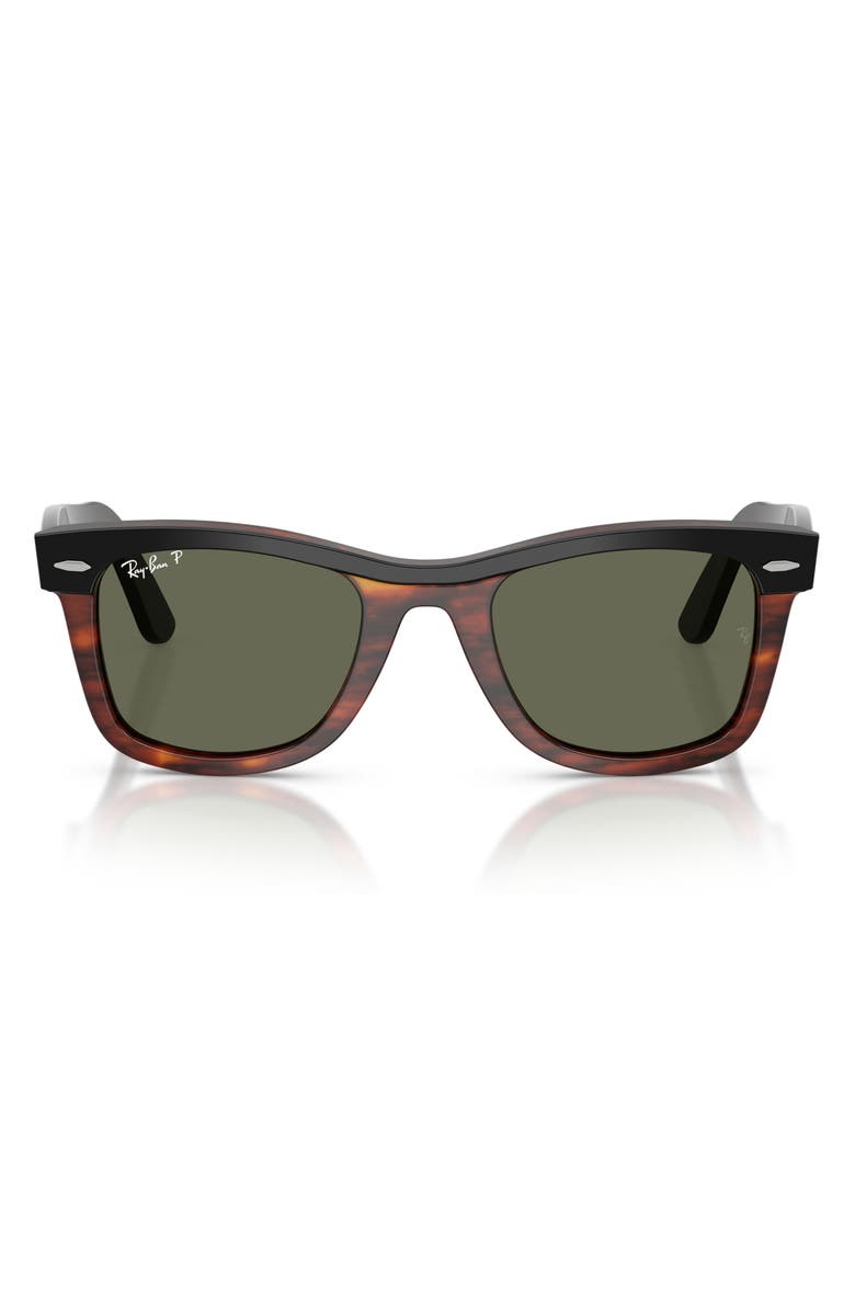 Ray-Ban 52mm Wayfarer Polarized Square Sunglasses, Main, color, Black On Havana / Polar Green