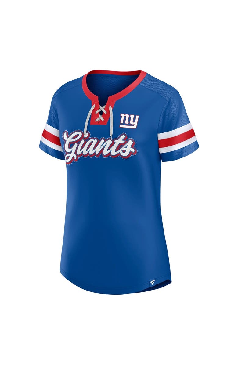 FANATICS Women's Fanatics  Royal New York Giants True Catch Iconic Rhinestone Bling Athena Lace-Up T-Shirt, Alternate, color, Royal