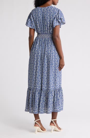 Flutter Sleeve Floral Tiered Maxi Dress